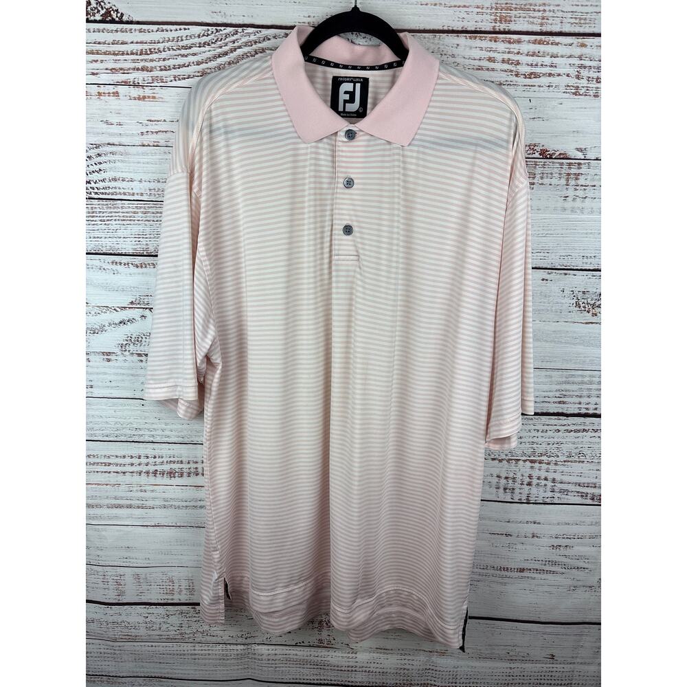 Mens FootJoy Pink & White Stripe Short Sleeve Golf Activewear Polo Casual Size L